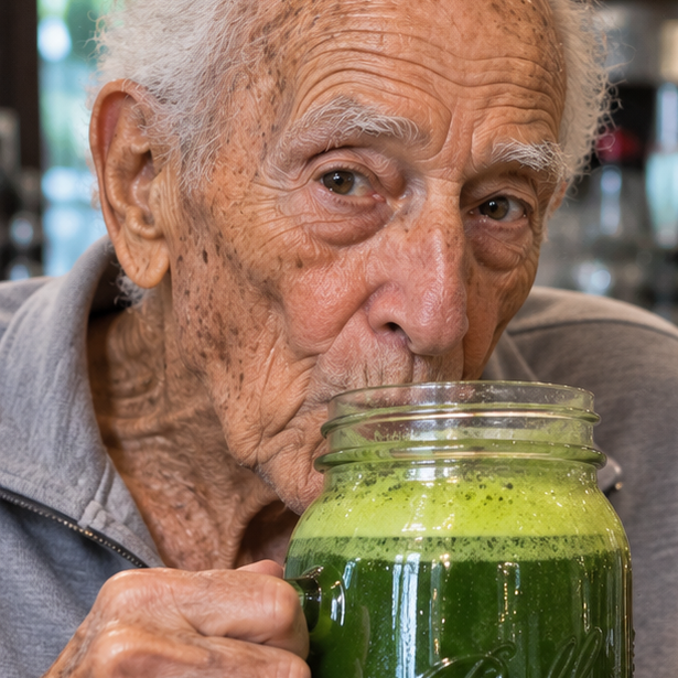 97 year old man drinking juice