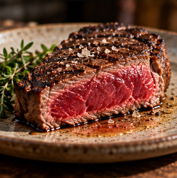 a giant rare steak