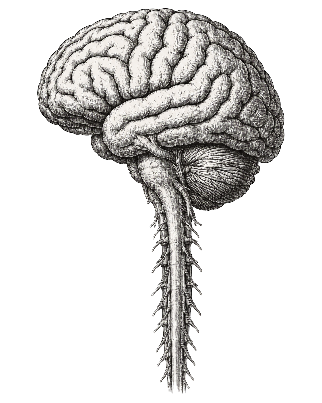A human brain with the spinal cord attached