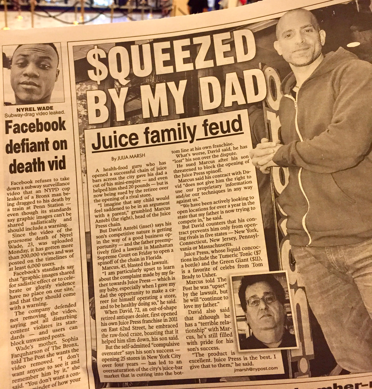 I woke up to a call telling me to buy the Post and turn to Page Six. It did more good than harm. My dad really was suing my ex-partner, Michael. They settled around 2015–16, with Juice Press buying my dad’s store, JP3, back from him.