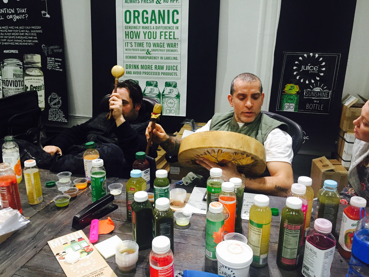 JP11, at our peak. We taste-tested everything. Here we’re goofing around with our innovation chef’s magic drum, “blessing” our palates. That’s Peter Kay holding the drumstick.